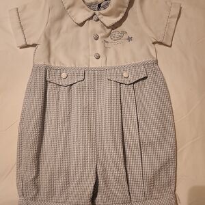 Carriage Boutique Cream Baby Romper with Embroidery